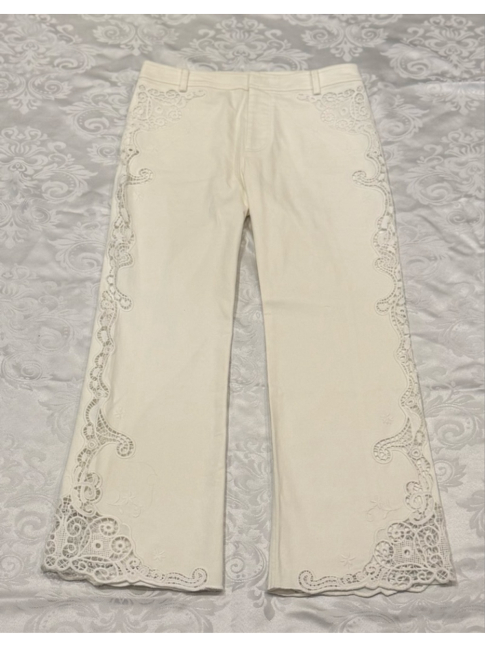 LoveShackFancy Maia Cropped Crochet Lace Pants Optic White Size 28 - Picture 4 of 9